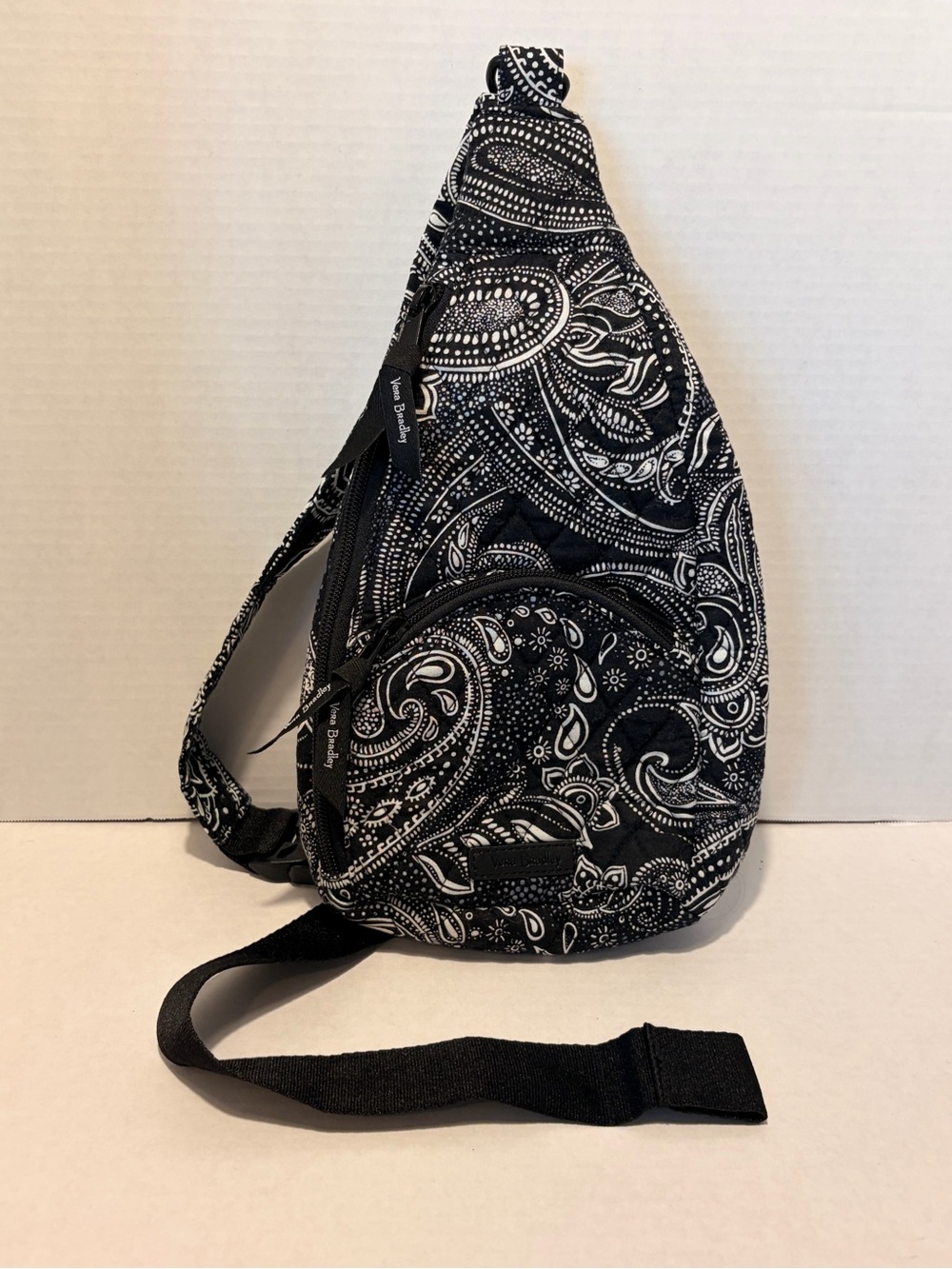 Vera Bradley Black and White Paisley Sling Backpack